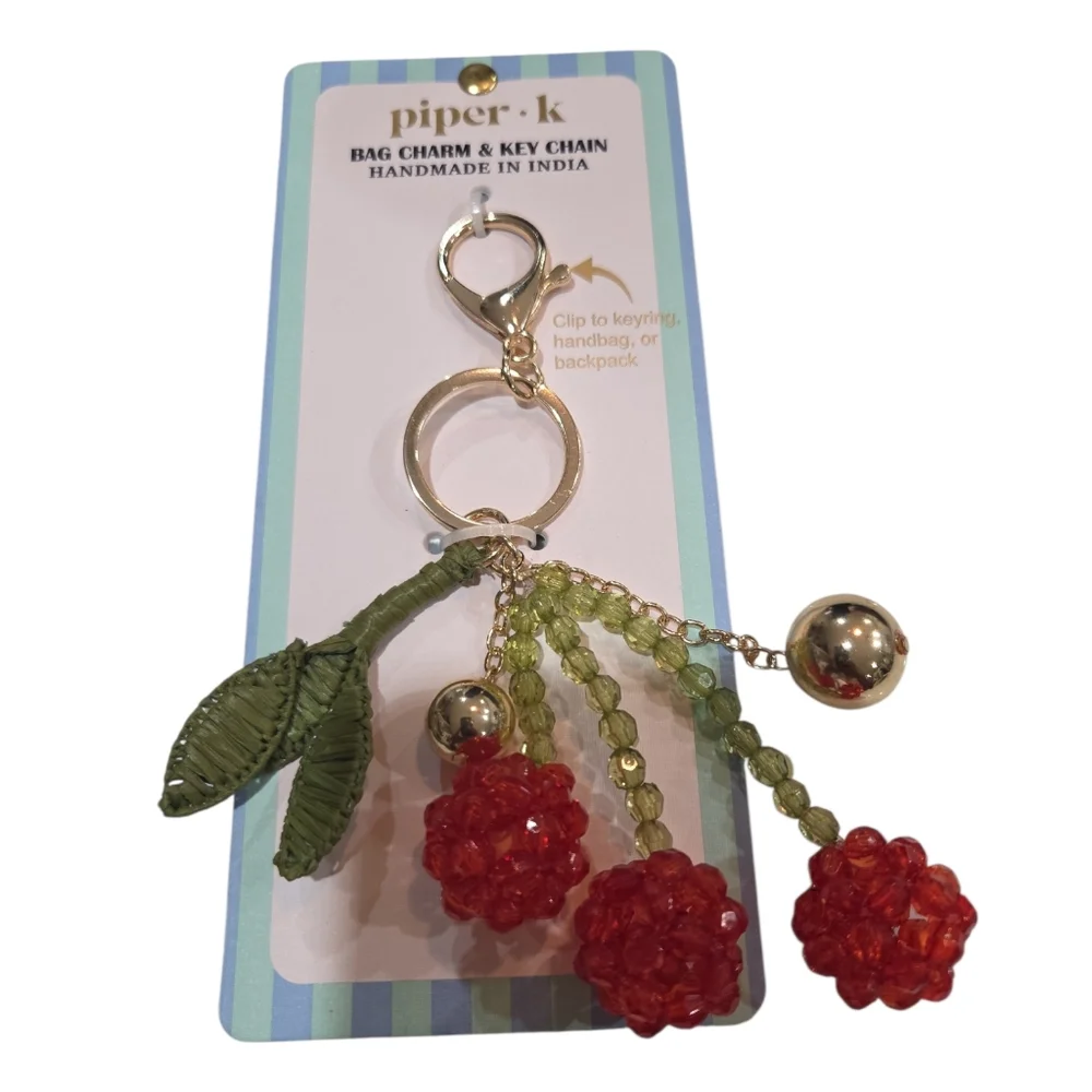 🍒▪️Piper K▪️ Uk Exclusive Red Beaded Key Made In India  Chain Bag Charm